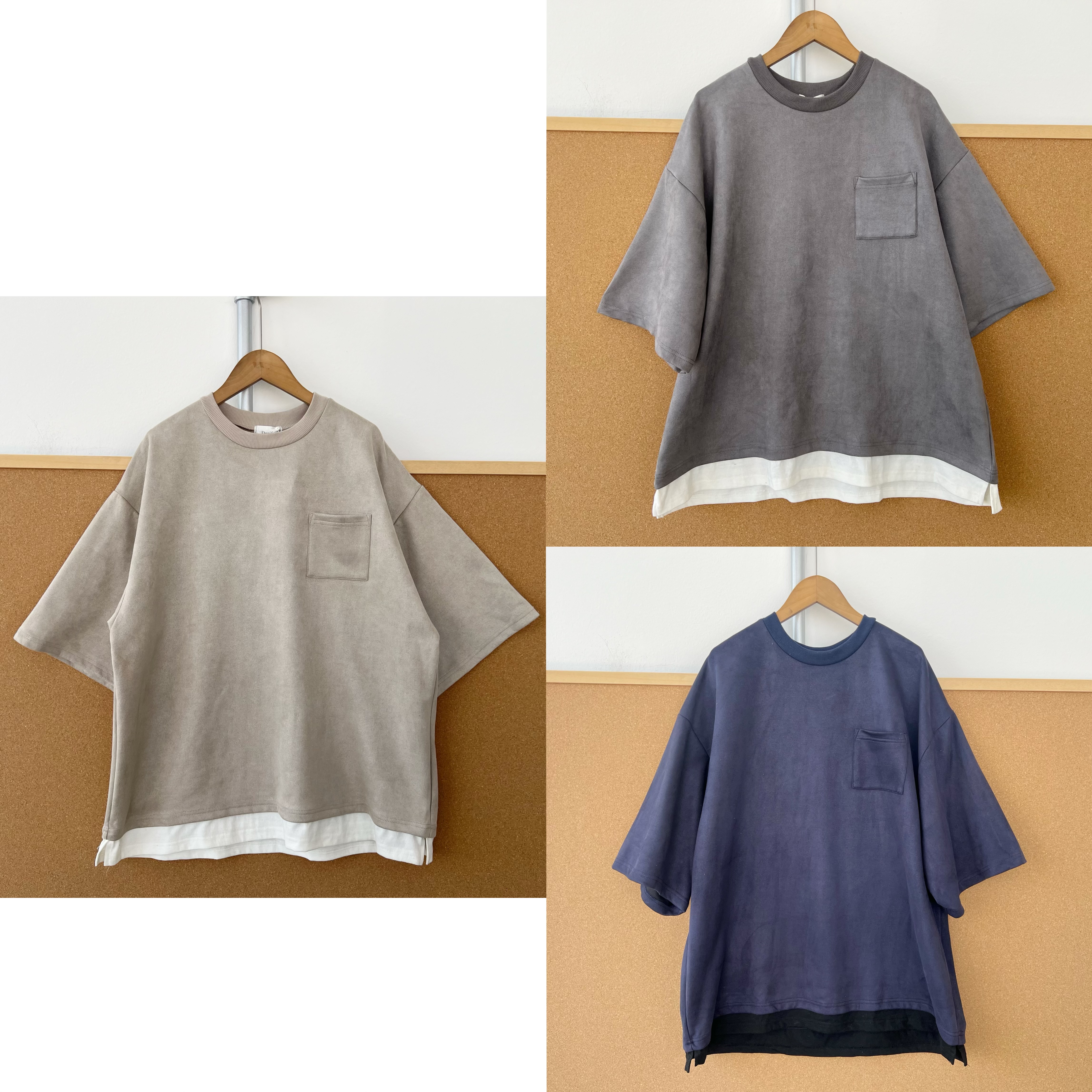 楼10-24夏简约时尚潮流撞色拼接假两件口袋圆领短袖T恤上衣H25-10
