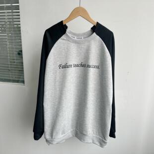 宽松慵懒风设计感小众长袖 复古插肩卫衣春秋款 美式 瑕疵开线