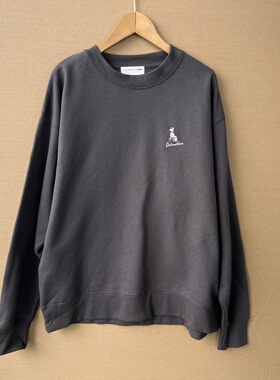 2L1-5秋款圆领刺绣墨镜狗后背路边卡通狗印花宽松深灰色Z25-9