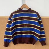 条纹圆领撞色拼接上衣秋冬日系套头复古休闲Y25 121大童款