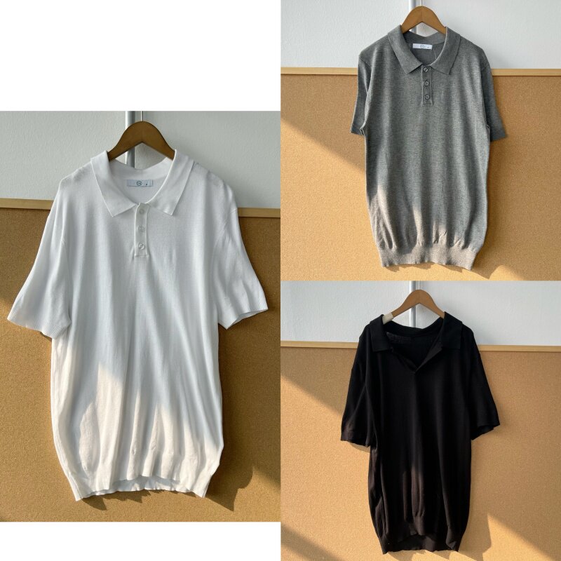 Q3-45夏季薄款简约翻领薄款针织短袖上衣基础款老钱风美式Y25-12