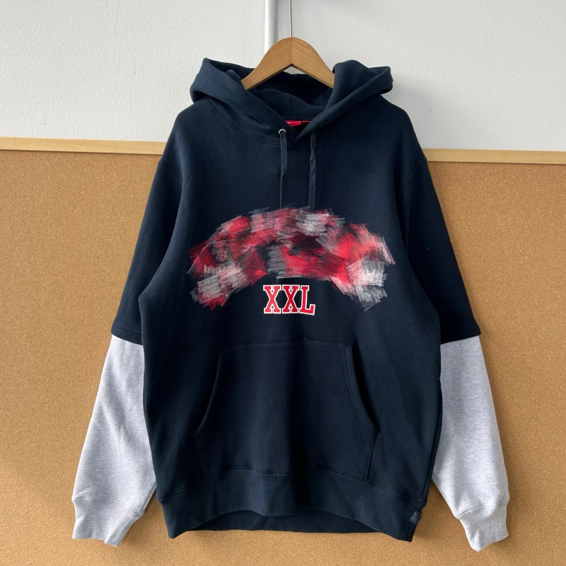 2O-39纯棉加绒加厚高克重秋冬连帽字母印花假两件拼接松弛Y25-10