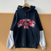 39纯棉加绒加厚高克重秋冬连帽字母印花假两件拼接松弛Y25