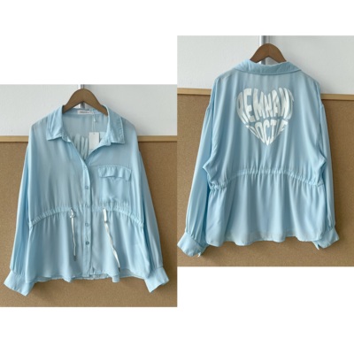 2V1-62儿童清新浅蓝后背爱心印花抽绳收腰舒适透气薄款衬衫H26-2