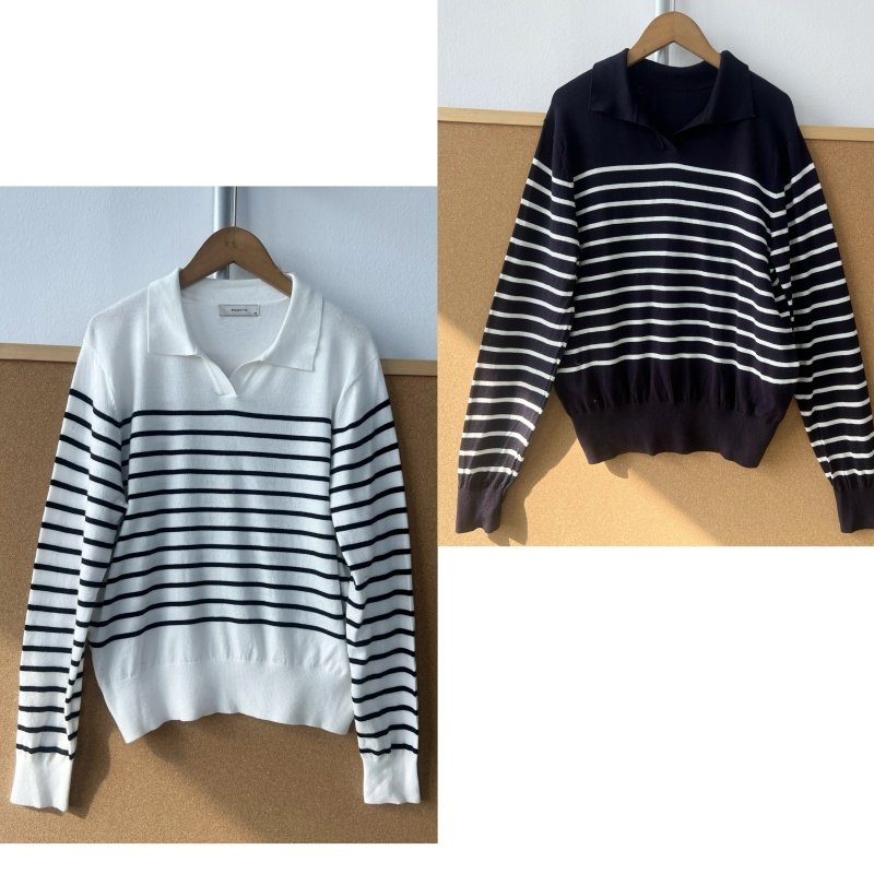 2Y1-23翻领条纹针织衫上衣显瘦POLO领慵懒风打底气质高级Y25-11
