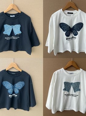 2m1-25女士短款T恤上衣宽松设计感显瘦休闲百搭圆领中长袖Y25-9