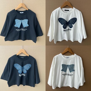 2m1-25女士短款T恤上衣宽松设计感显瘦休闲百搭圆领中长袖Y25-9