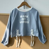 上衣Y26 字母印花绑带装 设设计感韩系打底衫 71儿童款 圆领长袖