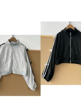 3O-10加绒侧边条纹蝴蝶结立领长袖卫衣甜酷风拉链开衫外套J26-4