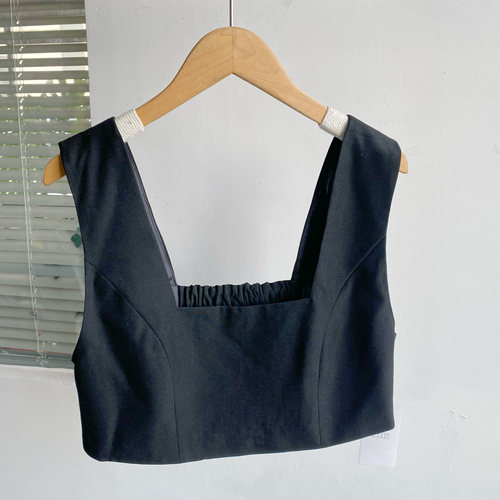 西4-44法式背心吊带纯色宽松方领辣妹露腰无袖舒适百搭上衣H25-4