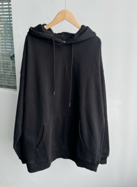 2E-24春秋款针织连帽卫衣男女同款黑色纯棉时尚宽松日常百搭Z25-4