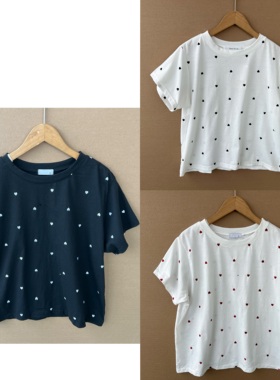 2B1-54短袖小爱心刺绣T恤甜美减龄宽松百搭舒适休闲圆领上衣H25-8