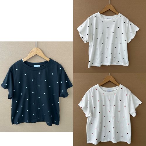 2B1-54短袖小爱心刺绣T恤甜美减龄宽松百搭舒适休闲圆领上衣H25-8