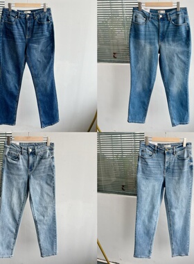 2Z-26韩系简约舒适水洗做旧蓝色修身百搭显瘦直筒高弹牛仔裤Z25-6