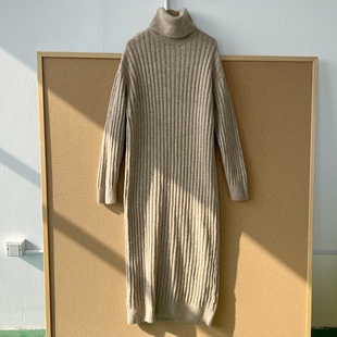 南1 67秋冬厚高领坑条显瘦针织连衣裙慵懒风内搭外穿温柔风Z25