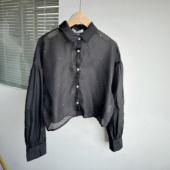 12日系夏款 单排扣轻薄防晒洋气长袖 衬衫 楼11A 贴钻设计百搭D25