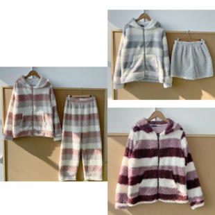 软绵绵保暖舒适拉链家居服睡衣H25 2T1 66甜美可爱软萌条纹套装