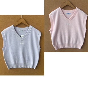 针织背心马甲Z25 2L1 V领纯色刺绣字母叠穿无袖 儿童款 49韩单秋款