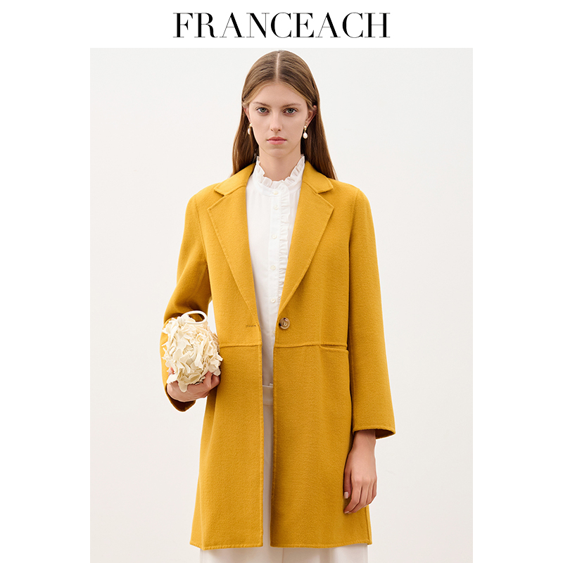 法涵意弛羊绒混纺通勤外套中长款