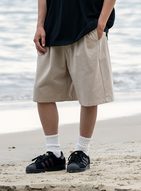 UrbanStandard日系工装质感双褶短裤男夏季松紧腰百搭基础休闲裤