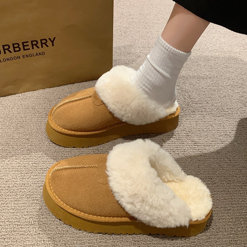 宝人冬季加绒加厚毛毛拖鞋女外穿韩版时尚潮2025新款室内居家棉拖