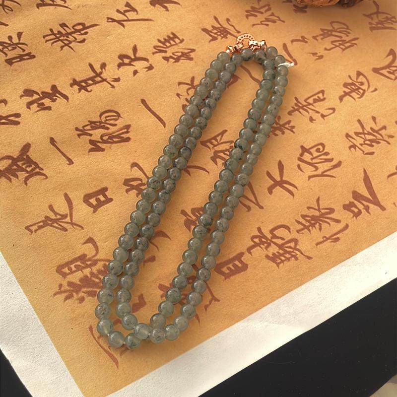天然缅甸A货翡翠冰乌鸡种珠链水墨圆珠多圈手串男女款手链珠串
