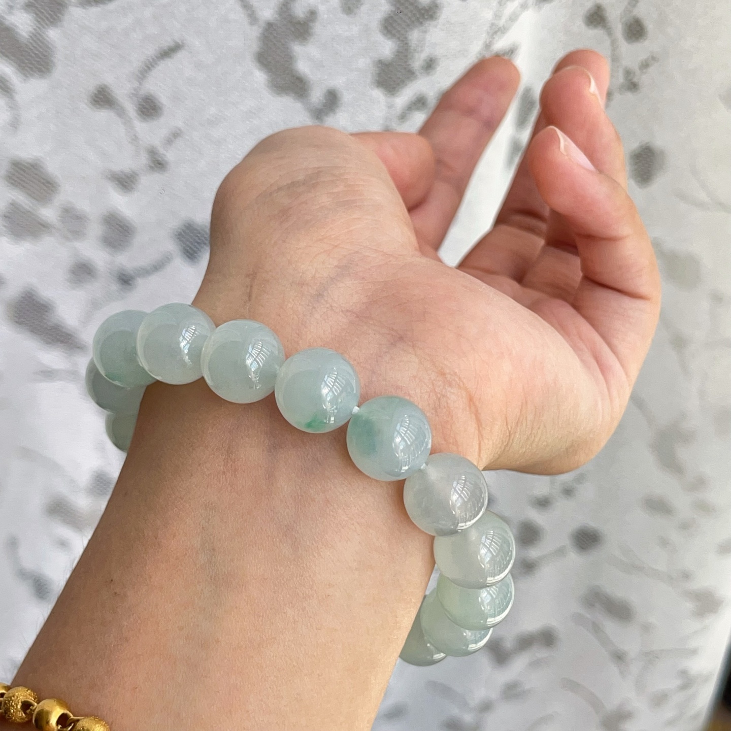 天然缅甸A货翡翠手串冰晴绿圆珠