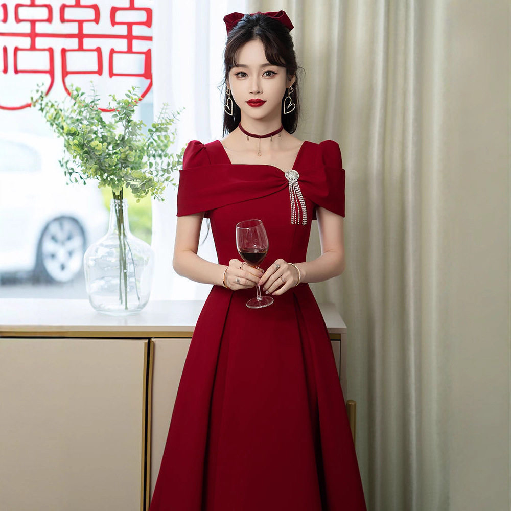 2026夏季结婚敬酒服新娘订婚酒红色连衣裙法式高端晚礼服平时可穿