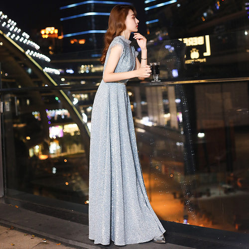 亮片晚礼服女2025新款春夏年轻时尚优雅气场女主持人宴会晚礼服