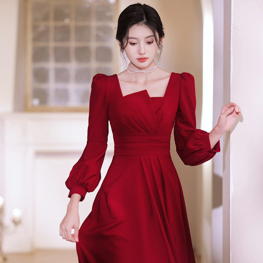 敬酒服新娘敬酒服答谢回门便装红色平时可穿订婚礼服长袖连衣裙女