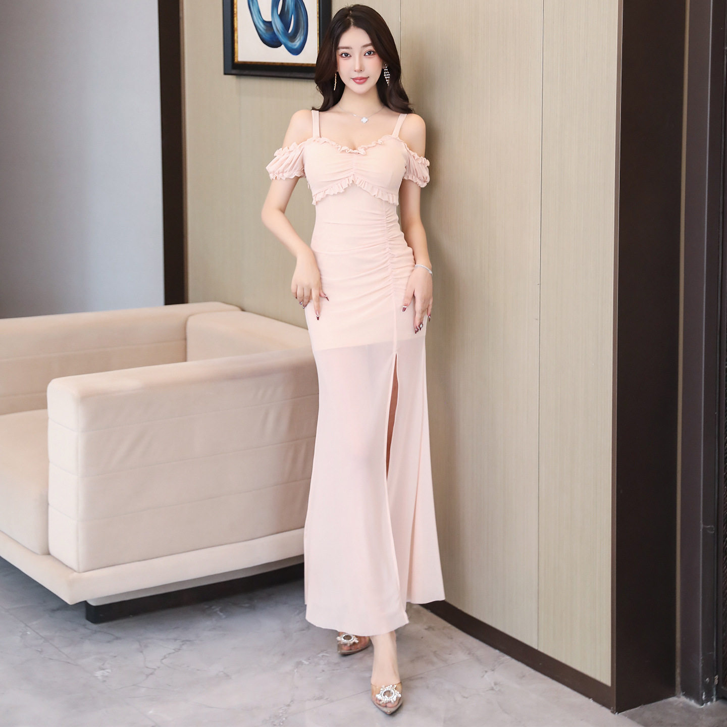 柔式足浴足疗技师工作服女2026新款会所spa养生馆按摩显瘦连衣裙