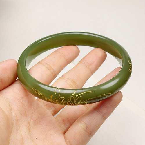 【天石玉器】和田玉青黄口描金手镯 内径43mm 43.858g