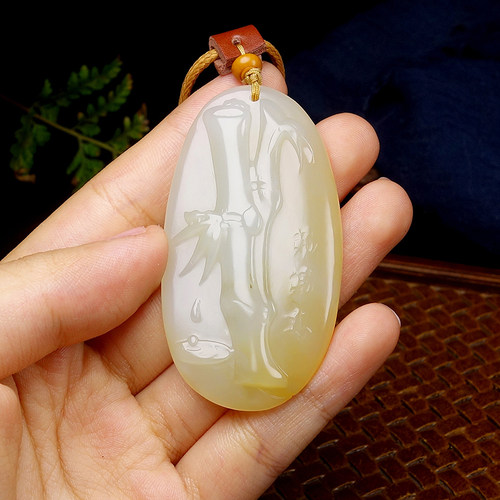 【天石玉器】和田玉糖青节节高升竹节挂件玉牌吊坠29.44g