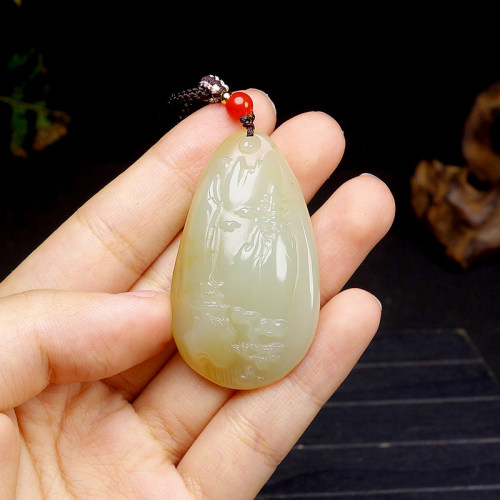 【天石玉器】和田玉糖青山水纳福山水牌挂件吊坠24.956g
