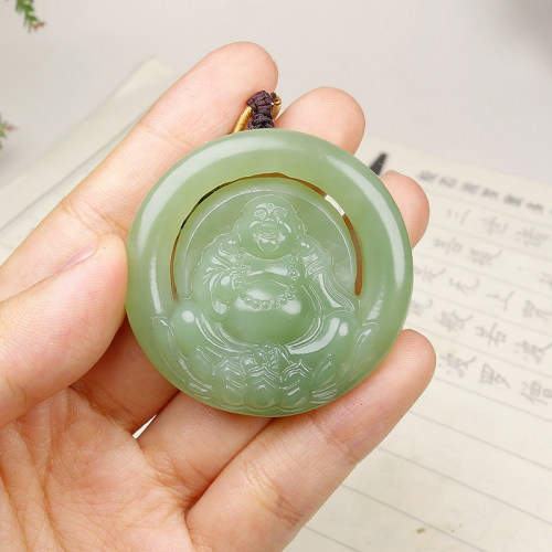 【天石玉器】和田玉笑口常开弥勒笑佛挂件吊坠36.481g