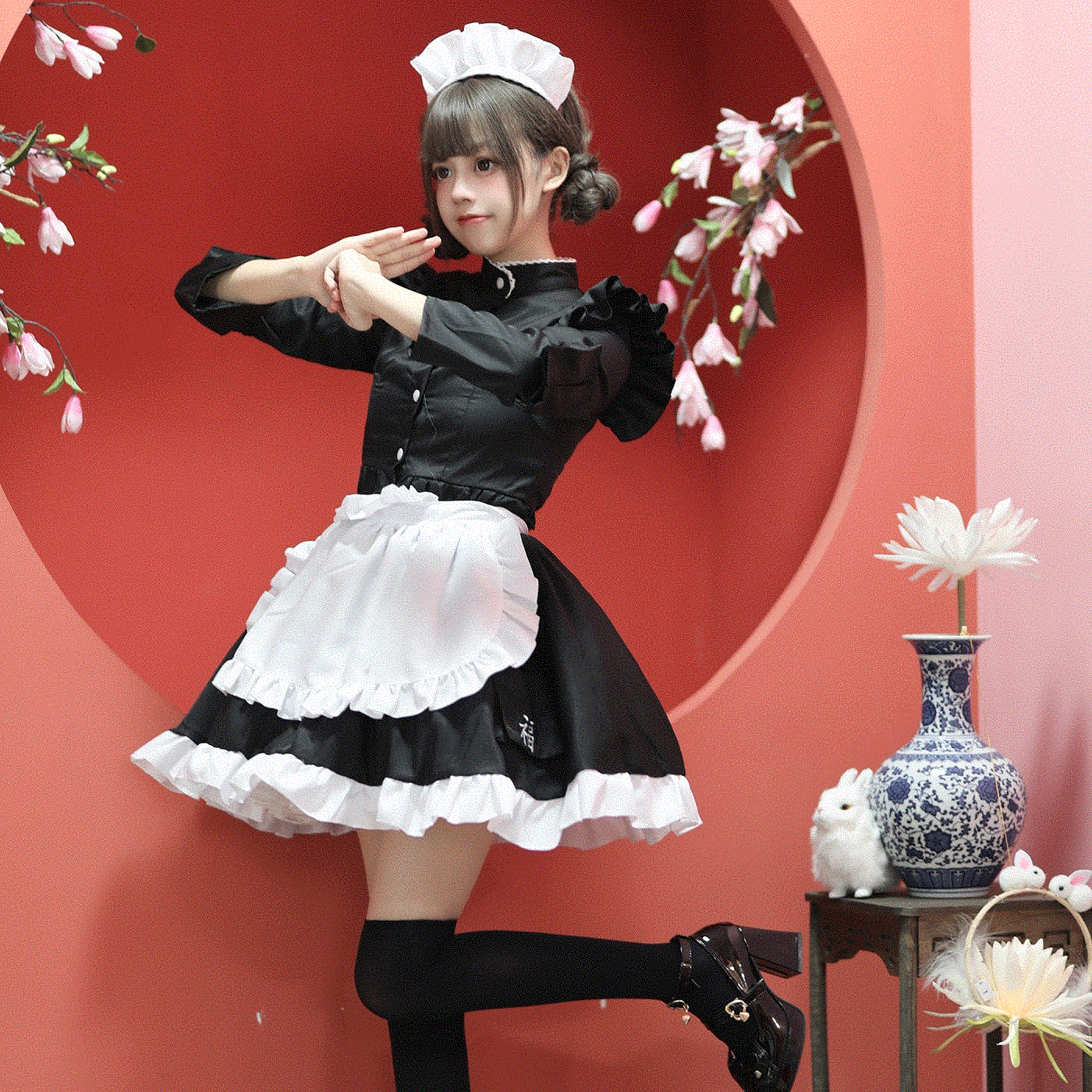 长袖女仆装中国风功夫女佣服