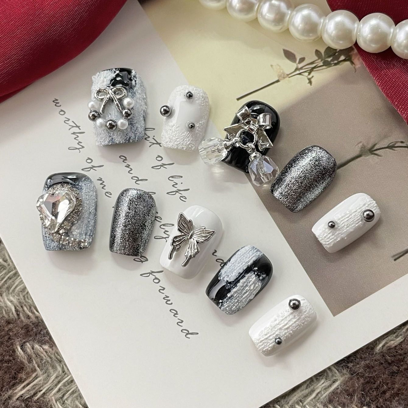 手工纯手工短款穿戴高级贴片猫眼美甲爆闪辣妹温柔拉德指甲甜酷