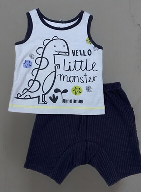贺曼hallmark专柜春夏款男婴儿宝宝可爱纯棉短袖+短裤分体套装