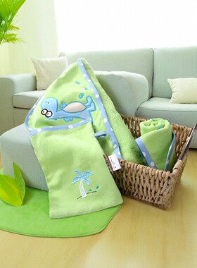 宝宝浴巾全棉婴儿洗澡巾卡通柔软舒适小孩毛巾搓澡多用浴巾口水兜