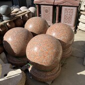 惠安石雕花岗岩圆球挡车球枫叶红大门柱球墓地石球摆件