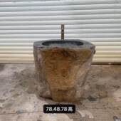 惠安户外天然石头洗手盆庭院一体落地立柱盆民宿花园整石水池鹅卵