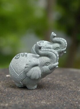 天然青石原石雕刻整石象茶室茶桌摆件石头茶宠摆件玄关装饰摆件