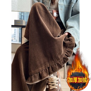 松紧腰直筒裤 飞小源大码 女秋冬新款 300斤灯芯绒阔腿裤 子 胖mm2