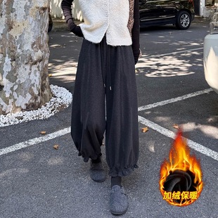 加绒阔腿裤 飞小源大码 女秋冬新款 300斤ins复古花苞裤 胖mm2