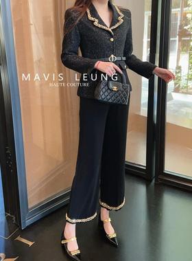 MAVIS LEUNG 你要的与众不同 钉珠金边M1U系感直筒西装九分裤