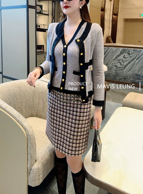 MAVIS LEUNG 巴黎魅影 Vintage复古感雾紫色撞色羊毛马甲+开衫