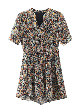高端669元【HO】V领高腰显瘦雪纺印花显瘦连体裤夏装品牌撤柜女装