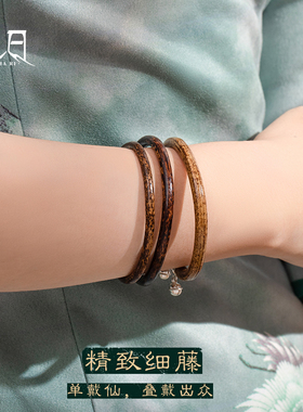 【扎日】西藏野生鸡血藤手镯纯银细款藤正品官方旗舰店天然木质手