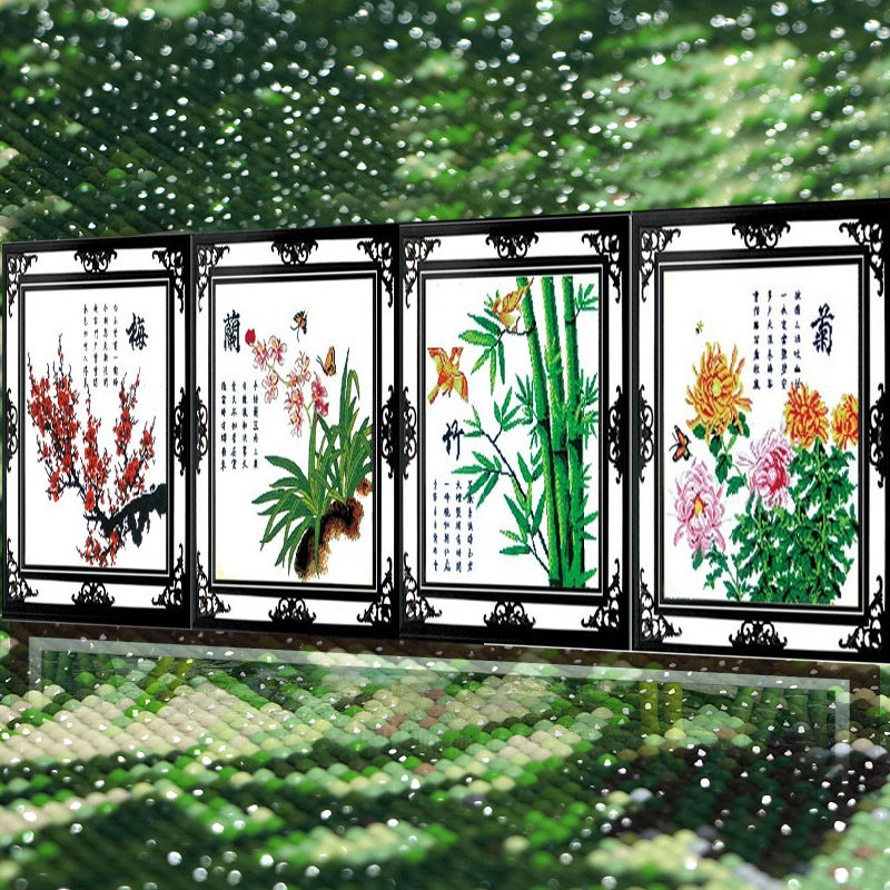 梅兰竹菊2026新款水晶钻石画满钻贴钻十字绣高级感客厅玄关砖石秀