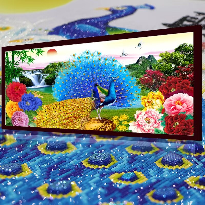 孔雀开屏2026年新款5D水晶钻石画满钻点钻十字绣客厅牡丹花砖石秀